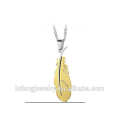 New design style silver blue yellow feather stainless steel necklace